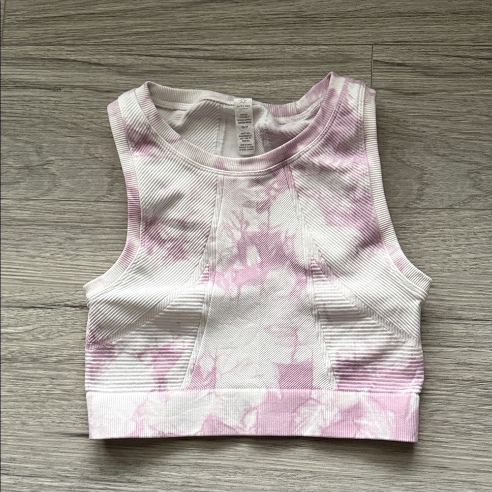 Aerie Offline Seamless Soft Pink and White Tie Dye Tank/Bra Top - Picture 2 of 7
